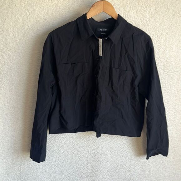 Madewell Shirt Womens Small Black Double Pocket Button Down Oversized - Picture 2 of 10